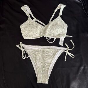 Hollister Green & White Zebra Print Textured Bikini Set